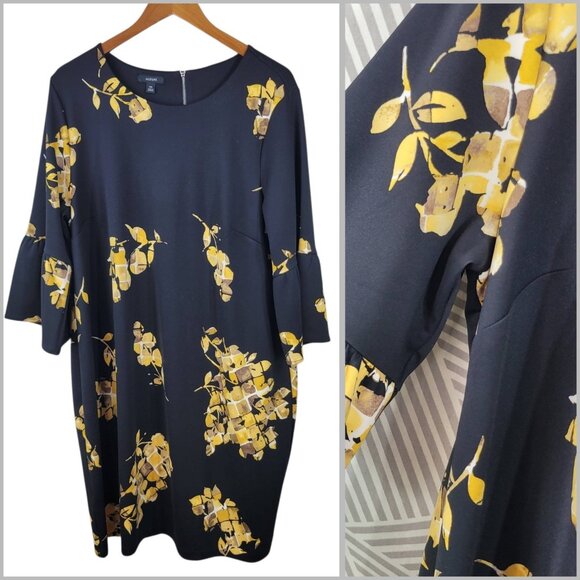 Alfani Floral Dress Plus size 20W Bell Sleeve Black Yellow Professional Party - Picture 1 of 7